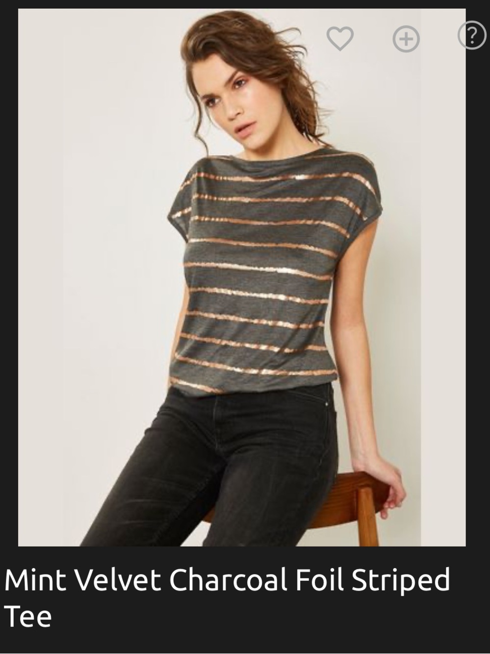 Mint Velvet Charcoal Stripe Metallic Tee - Charcoal & Rose Gold
